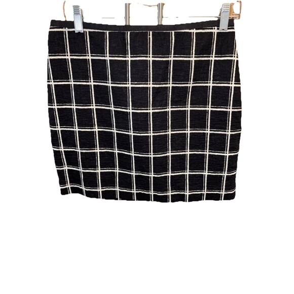 Madewell Windowpane Plaid Mini Skirt 6 Black White Cotton zip Lined Women - Picture 2 of 7